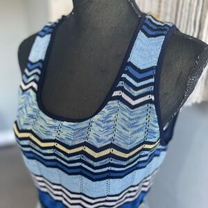 Laundry by Shelli Segal Dress Mixed Zigzag Crochet Knit Dress Blue
